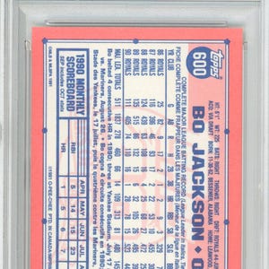 1991 OPC O-Pee-Chee Bo Jackson Graded Baseball Card #600 PSA 10 POP 38 image 2