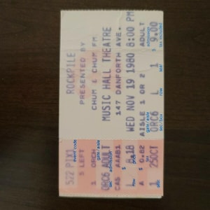 Rockpile 1980, Toronto Music Hall Original Konzertkarte Stub