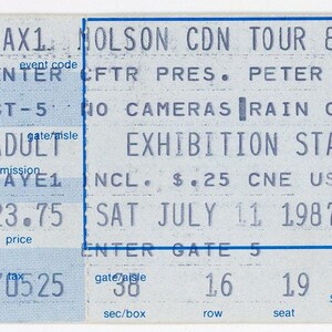 Peter Gabriel Vintage Konzertkarte Stub Ausstellung Stadion (Toronto, 1987)