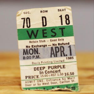 Deep Purple 1985 Maple Leaf Gardens Toronto Original Vintage Konzertkarte Stub