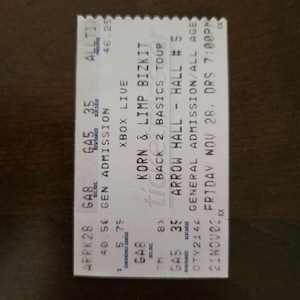 Korn Limp Bizkit 2003, Toronto Arrow Hall Original Konzertkarte Stummel