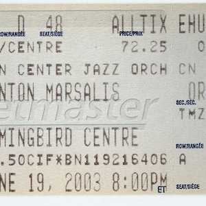 Wynton Marsalis Vintage Konzertkarte Stub Hummingbird Center (Toronto, 2003)