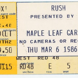 Eilige Konzert-Eintrittskarte Stub Maple Leaf Gardens (Toronto, 1986)