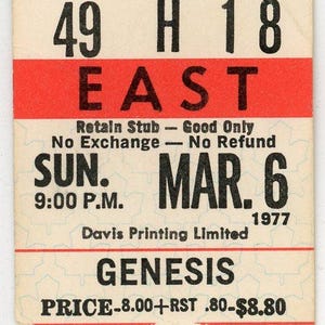 Genesis Vintage Konzertkarte Stub Maple Leaf Gardens (Toronto, 1977)