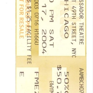 CHICAGO Vintage Konzertkarte Stub Ambassador Theater (New York, 2004)