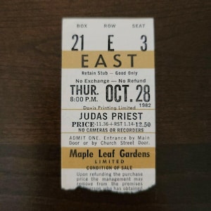 1982, Toronto Maple Leaf Gardens Original Konzertkarte Stub