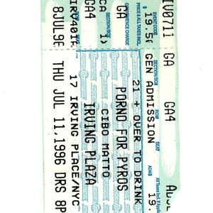 Original-Porno Für Pyros Vintage-Konzertkarte Stub Irving Platz (New York, 1996)