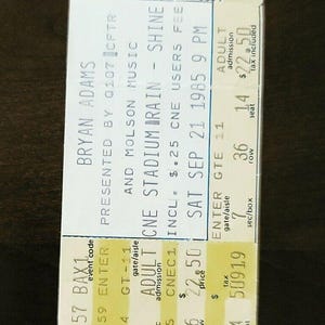 Bryan Adams 1985 CNE Stadion Toronto Original Vintage Konzertkarte Stub