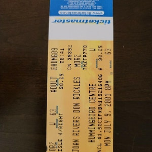 Joan Rivers Don Rickles 2001, Toronto Hummingbird Centrum Konzertticket Stub