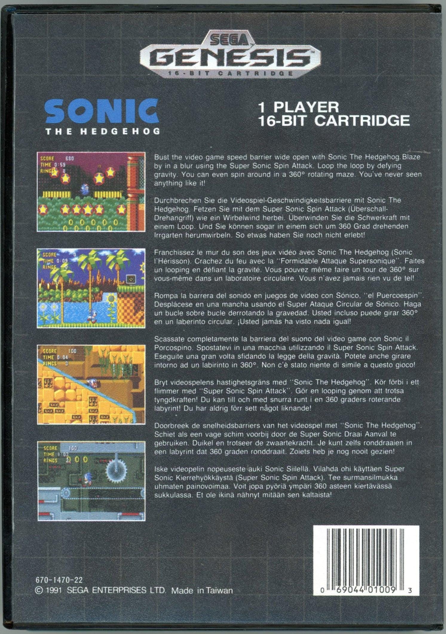 1991 Sonic the Hedgehog Sega Genesis Video Game Cartridge Complete in ...