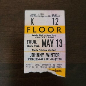 Johnny Winter 1976, Toronto Maple Leaf Gardens Original Konzertkarte Gold Stub