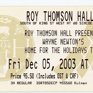 Wayne Newton Vintage Konzertkarte Roy Thomson Hall (Toronto, 2003)