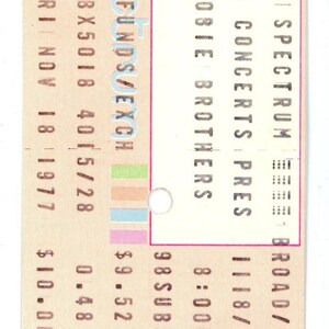 Die Doobie Brothers Vintage Konzertkarte Stub The Spectrum (Philadelphia, 1977)