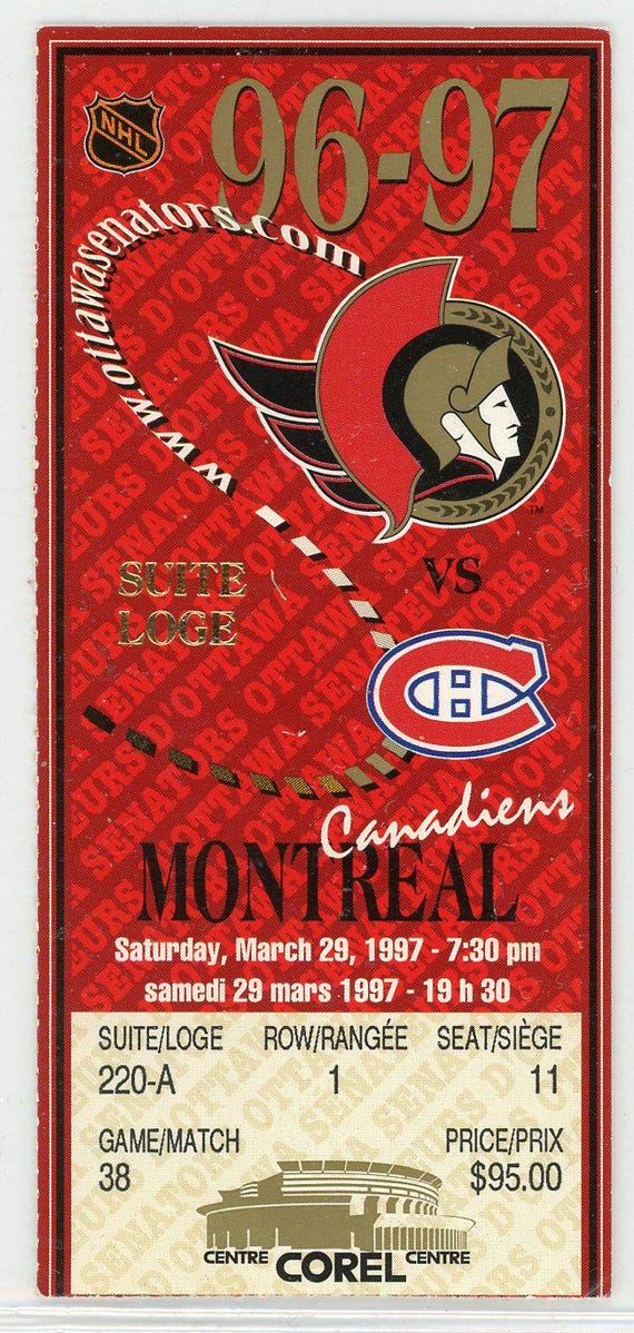 Ottawa Senators Vs. Montreal Canadiens Vintage Ticket Stub Corel