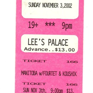 Original MANITOBA Vintage Konzertkarte Stub Lee's Palace (Toronto, 2002)