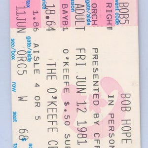 Bob Hope Vintage Konzertkarte O'Keefe Center (Toronto, 1981)