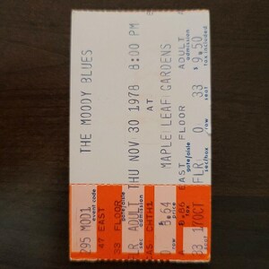 The Moody Blues 1978, Toronto Maple Leaf Gardens Konzert Gold Ticket Stub
