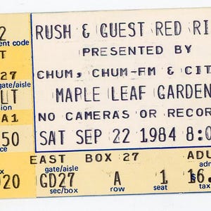 Rush with Red Rider Konzertkarte Stub Maple Leaf Gardens (Toronto, 1984)