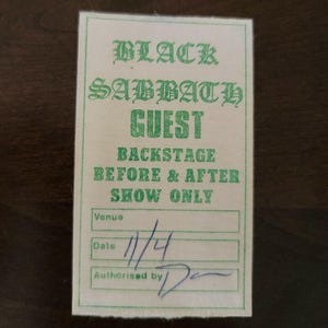 Black Sabbath 1986, seltener Vintage Original Backstage Crew-Pass (Nov 4/86)