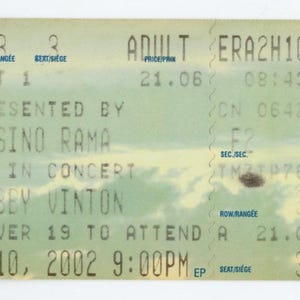 Bobby Vinton Vintage Konzertkarte Stub Kasino Rama (Orillia, 2002)