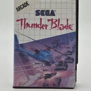 Thunder Blade Arcade Sega Master System-videogamecartridge uit 1987, in doos