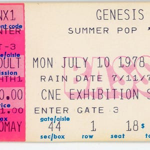 Genesis Vintage Konzertkarte CNE Ausstellung Stadion (Toronto, 1978)