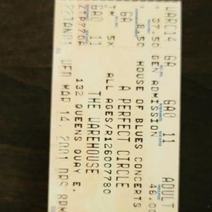 A Perfect Circle 2001 The Warewera Toronto Original Vintage Konzertkarte Stub