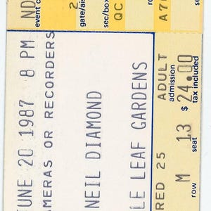 Neil Diamond Vintage Konzertkarte Stub Maple Leaf Gardens (Toronto, 1987)