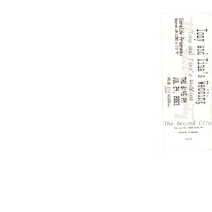 Original Tony & Tina's Vintage Hochzeits-Konzertkarte Stub Second City (Toronto, 2003)