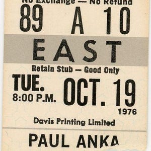 Paul Anka Vintage Konzertkarte Stub Maple Leaf Gardens (Toronto, 1976)