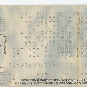 Die Trauben des Zorns Vintage Konzertkarte The Horseshoe Taven (Toronto, 1998)