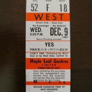 JA 1987, Toronto Maple Leaf Gardens Original Rote Konzertkarte Stub