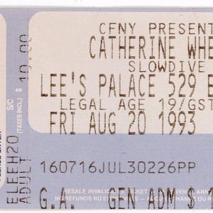 Catherine Wheel Vintage Konzertkarte Stub Lee's Palace (Toronto, 1993)