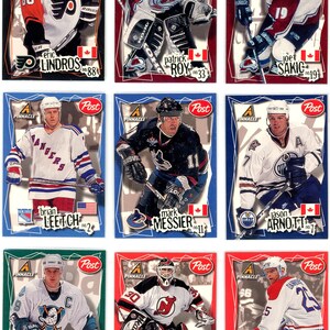 Ensemble complet de cartes de hockey sur céréales Pinnacle Post 1997 (24 cartes) + ensemble de hors-texte Post World's Best