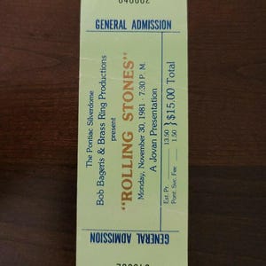 Rolling Stones 1981,hänge, pontiac silverdome,gariti krieg, original spielkarte stub