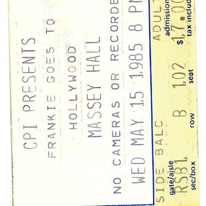 Frankie Goes to Hollywood Vintage Konzertkarte Massey Hall (Toronto, 1985)