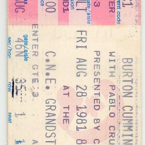 Burton Cummings Vintage Konzertkarte Stub CNE Tribüne (Toronto, 1981)