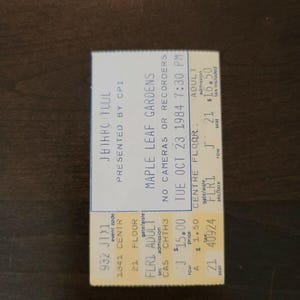 Jethro Tull 1984, Toronto Maple Leaf Gardens Original Konzertkarte Stummel