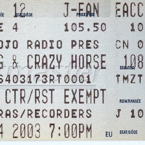 Neil Young & Crazy Horse Vintage Konzertkarte Air Canada Center (Toronto, 2003)