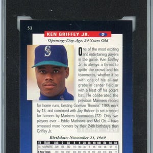 Karta baseballowa Upper Deck Ken Griffey Jr. Electric Diamond Graded z 1994 r. nr 53 KSA 7 zdjęcie 2