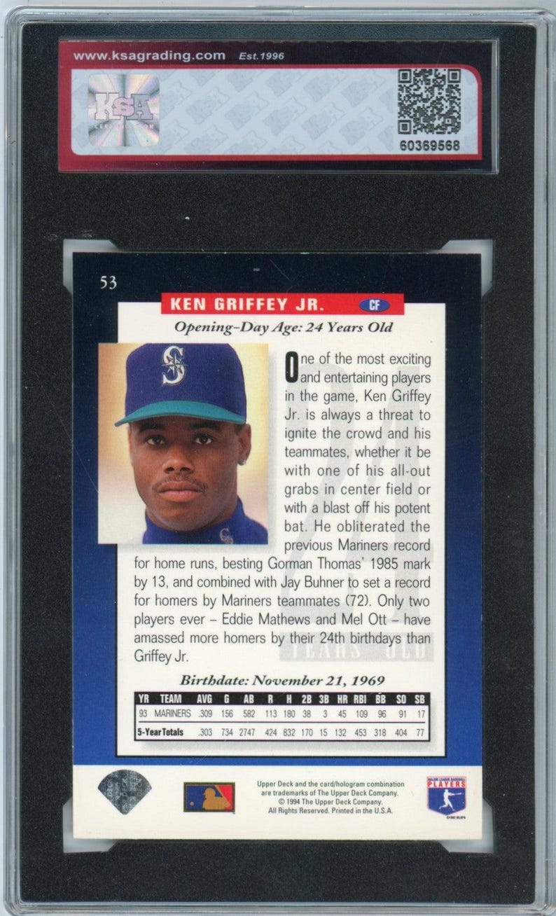 Karta baseballowa Upper Deck Ken Griffey Jr. Electric Diamond Graded z 1994 r. nr 53 KSA 7 zdjęcie 2
