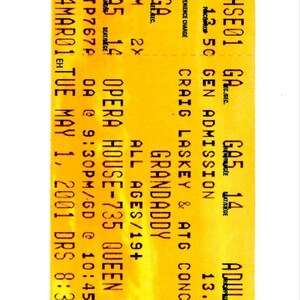 Original Grandaddy Vintage Konzert-Karte Stub Opera House (Toronto, 2001)