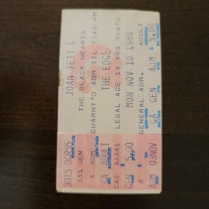 Joan Jett 1980, Toronto The Edge Original-Konzertkarte Stub
