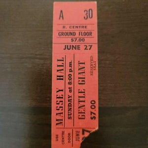 Gentle Giant 1976 Toronto Massey Hall Original Konzertkarte Stub
