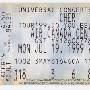 Cher Vintage Konzertkarte Air Canada Center (Toronto, 1999)