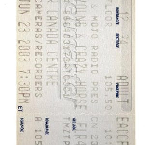 Neil Young und Crazy Horse Konzertkarte Stub Air Canada Center (Toronto, 2003)