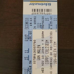 Van Halen 2004,Hamilton Copps Coliseum Original Konzertkarte Stub Reunion