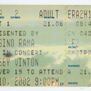 Bobby Vinton Vintage Konzertkarte Spielbank Rama (Orillia, 2002)