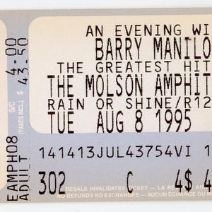 Barry Manilow Vintage Konzert-Karte Das Molson Amphitheater (Toronto, 1995)