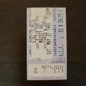 King Crimson 1995, Toronto Massey Hall Gardens Original Konzertkarte Stummel